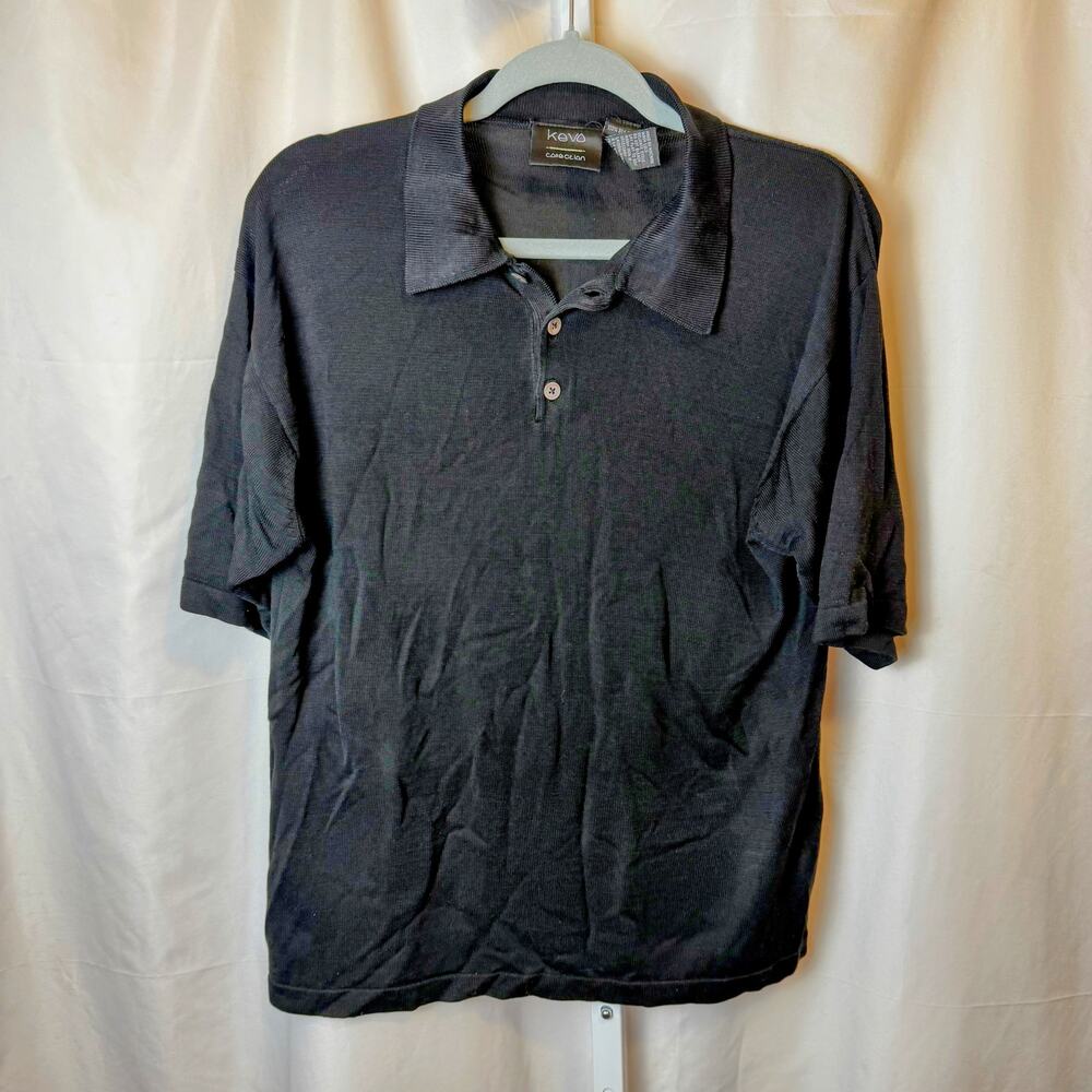 Kevo Collection 100% Silk Knit Polo Shirt Men’s Size S Black Minimalist Luxury